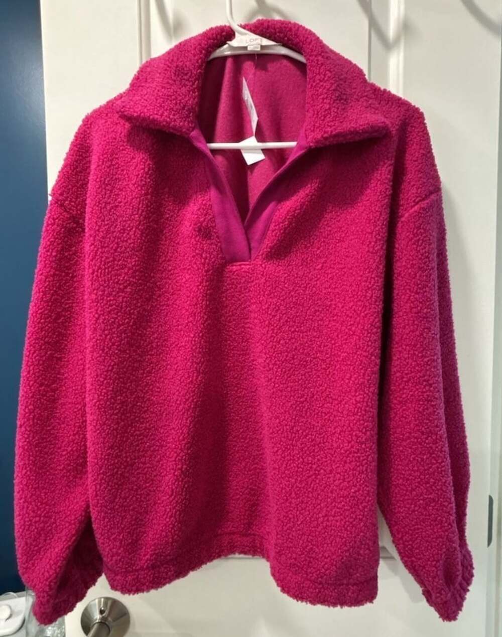 LOFT Sherpa Pullover Size M Pink Fleece Sweatshirt